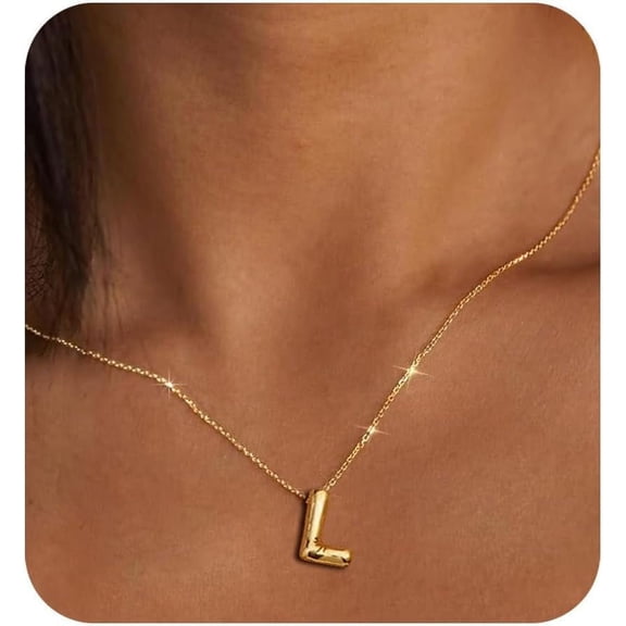 14K Gold Plated Initial Necklaces | Chunky Bubble Letter Pendant Necklace For Women Trendy | Gifts For Women Teens Friends[o72]