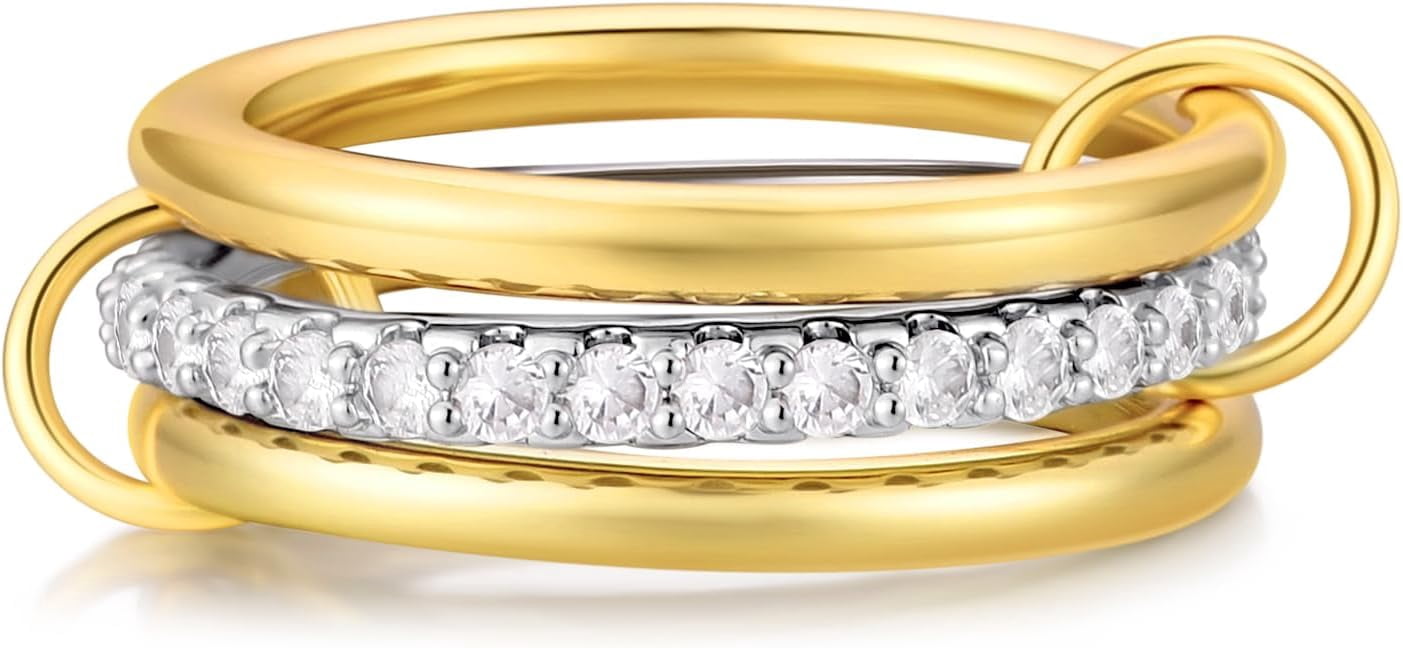 Interlocked Stackable Rings 14K Gold Plated Interlocked Stackable Rings for Women Non Tarnish,Gold ...