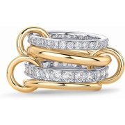 14K Gold Plated Interlocked Stackable Rings for Women | Statement Multi Ring Mixed Metals Stack | Cubic Zirconia Two-Toned Stacking Jewelry