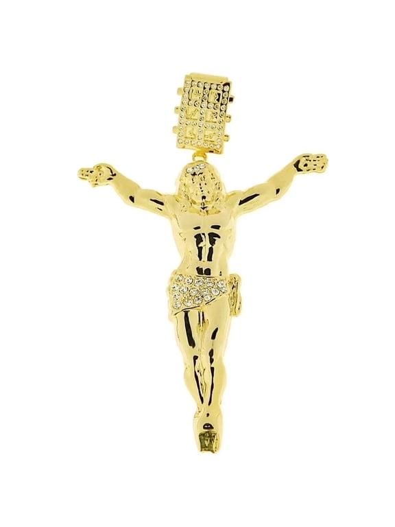 14K Gold Plated Jesus Body Cross Crucifix Big Huge Hip Hop Pendant 4.5"