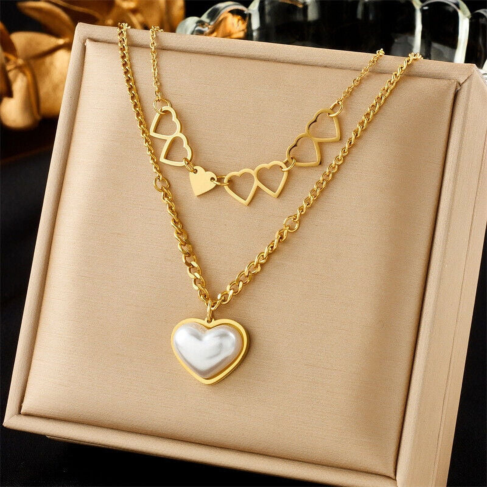 14K Gold Plated Layered Necklaces for Women Trendy Retro Heart Pendant ...
