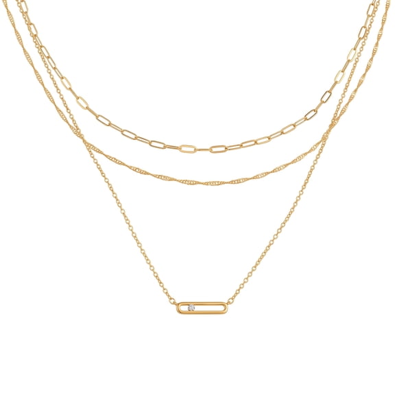 3pcs 14K Gold Plated Layered Paperclip Necklaces for Women, Stackable Dainty Chain Choker Set, Trendy Beach Fashion Pendant Jewelry Gift