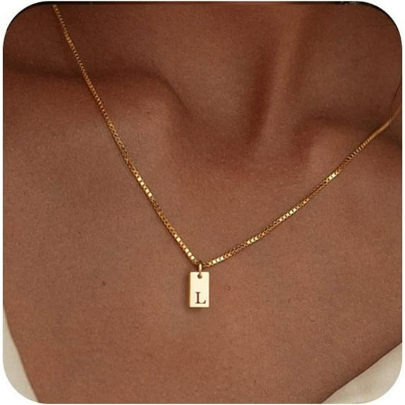 14K Gold Plated Letter Necklace Initial Necklaces for Women Dainty Gold Name Necklace Personalized Initial Tag Pendant Necklace for Women