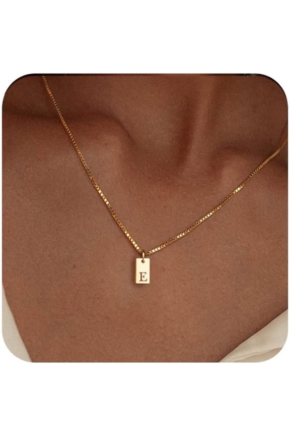 14K Gold Plated Letter Necklace Initial Necklaces for Women Dainty Gold Name Necklace Personalized Initial Tag Pendant Necklace for Women