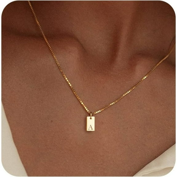 14K Gold Plated Letter Necklace Initial Necklaces for Women Dainty Gold Name Necklace Personalized Initial Tag Pendant Necklace for Women