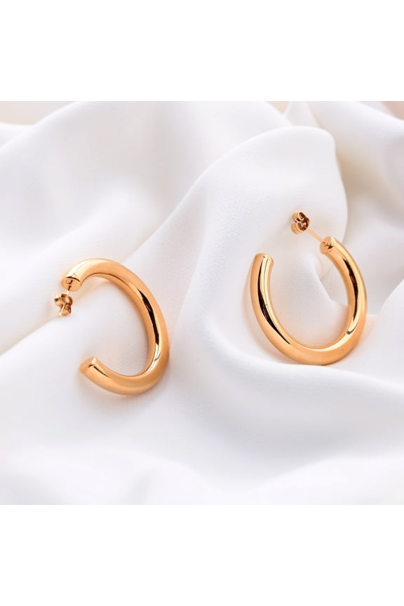 Gold Plated Chunky Open Hoop Stud Earring | Large Infinity Hoops Earrings- 2 Pieces