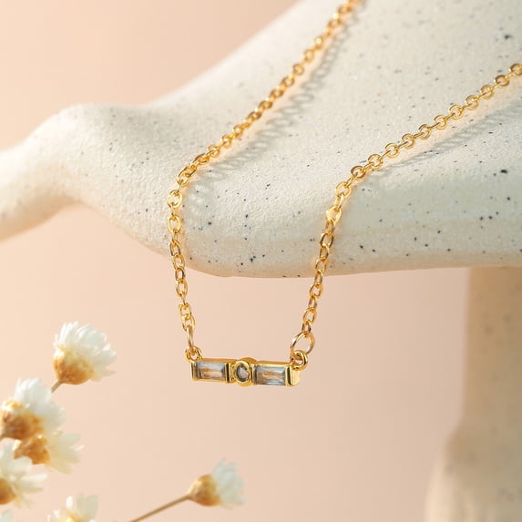 14K Gold - Plated Long - bar Micro - set Zircon Necklace - Vintage & Stylish