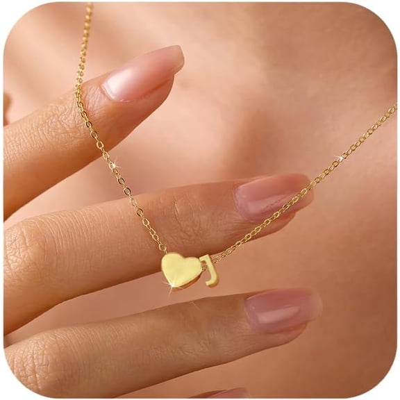 14K Gold Plated Love Heart Initial Necklaces for Women Mother Daughter 925 Sterling Silver Letter Name A-Z Pendant Necklace Dainty Personalized Chain Necklace Christmas Jewelry Gifts