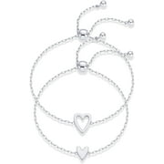 14K Gold Plated Matching Heart Charms Solitaire Bracelet Set for Women | Adjustable Love Friendship Two Bracelet Pack