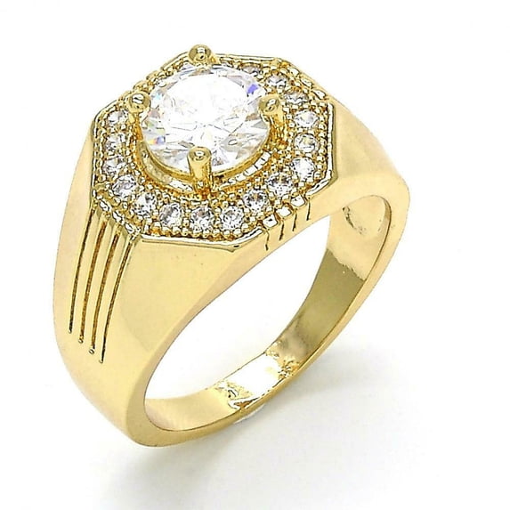 14K Gold Plated Men'S Ring W/ White Cubic Zirconia Size 11
