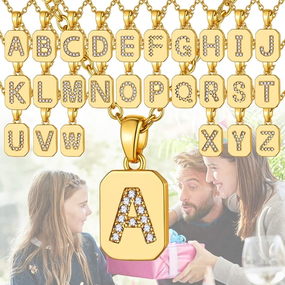 14K Gold Plated Necklace for Women Square Cubic Zirconia Initial A Necklaces for Her Valentine's Day Christmas Birthdady Gift