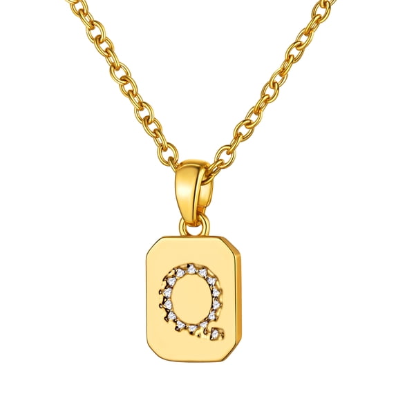 14K Gold Plated Necklace for Women Square Cubic Zirconia Initial Q Necklaces for Her Valentine's Day Christmas Birthdady Gift
