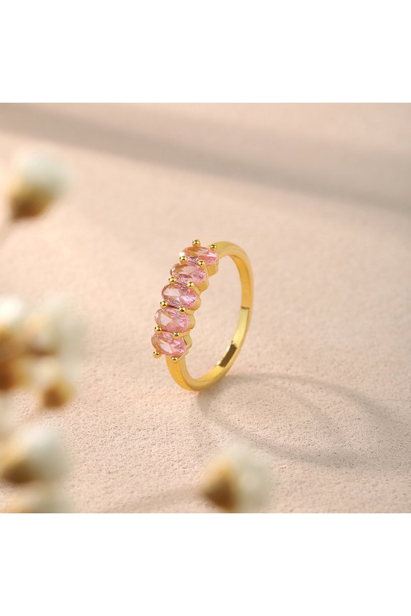 14K Gold - Plated Oval Gem Stackable Rings (3 Styles: Pink/Purple/Red)（pink）