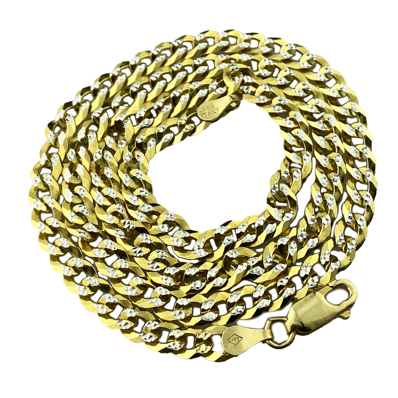 14K Gold Plated Over 925 Sterling Silver Two-Tone Diamond Cut Cuban Curb Chain 5MM Thick 18" Inch Choker Italy Necklace - image 1 of 13
