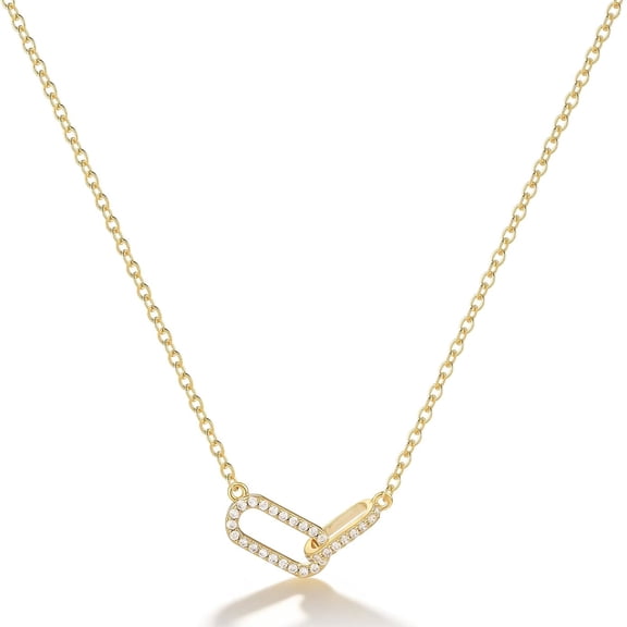 14K Gold Plated Paperclip Choker Necklace for Women, Dainty CZ Diamond Open Oval Pendant, Minimalist Cute Gold Jewelry, Ideal Gift for Ladies