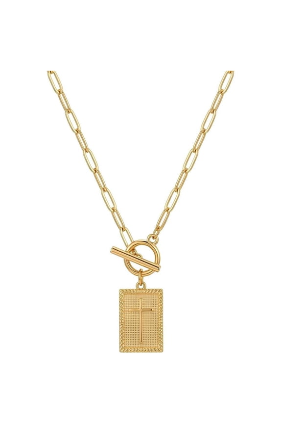 14K Gold Plated Paperclip Necklace for Women, Non-Tarnish Chunky Link Chain with Heart/Cross/Clover 3D Pendant, Adjustable Layered Statement Jewelry Gift