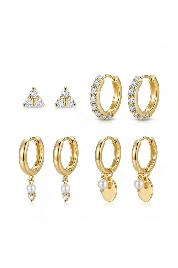 14K Gold Plated Pearl Hoop Huggie Earring Set 4 Pairs Chain Cartilage Earring Stack Trendy Hypoallergenic Drop Stud Earrings Jewelry