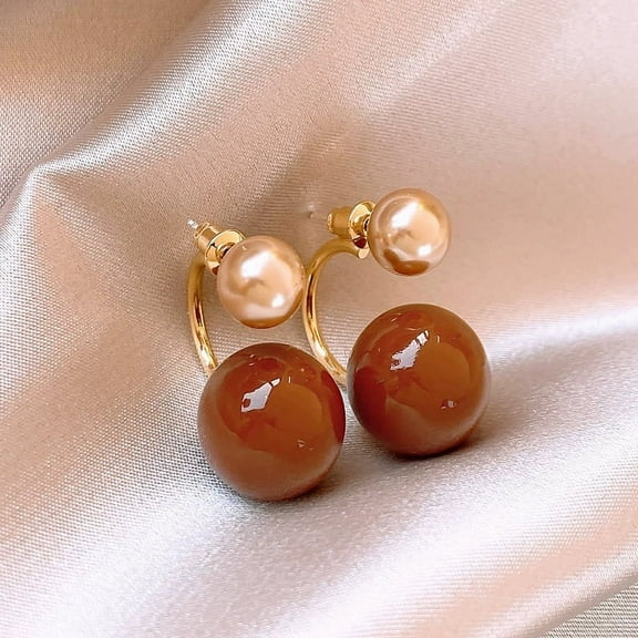 14K Gold-Plated Pearl Stud Earrings, Two-Tone Pearl Stud Earrings