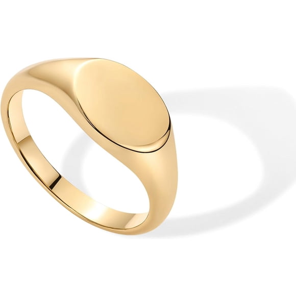 14K Gold Plated Pinky Signet Ring for Women | Lightweight Statement Bands | Chunky Signet Stackable Rings