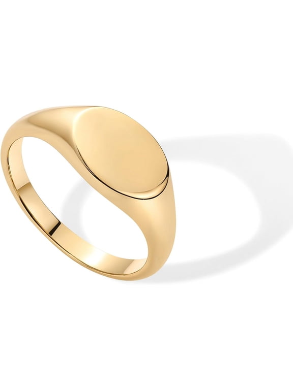 14K Gold Plated Pinky Signet Ring for Women | Lightweight Statement Bands | Chunky Signet Stackable Rings