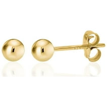 14K Gold Plated Polished Sterling Silver Round 4mm Ball Bead Stud Earrings