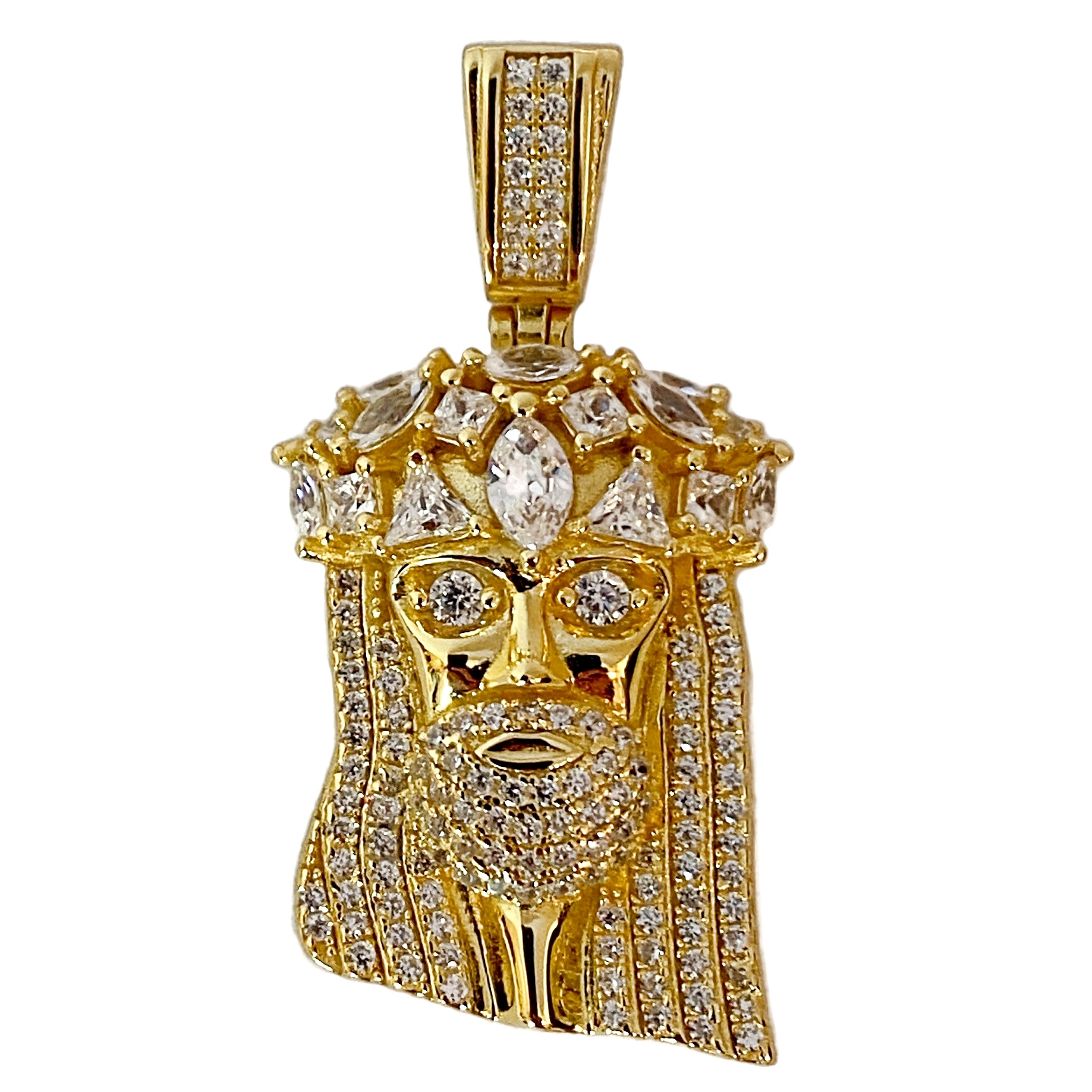 14K Gold Plated over Real Solid 925 Sterling Silver Jesus Hip Hop ...