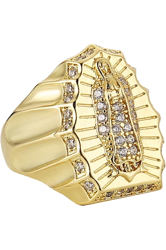 14K Gold Plated Ring for Women Dainty Cubic Zirconia Virgin Mary Ring Open Adjustable Statement Chunky Rings Jewelry Gift