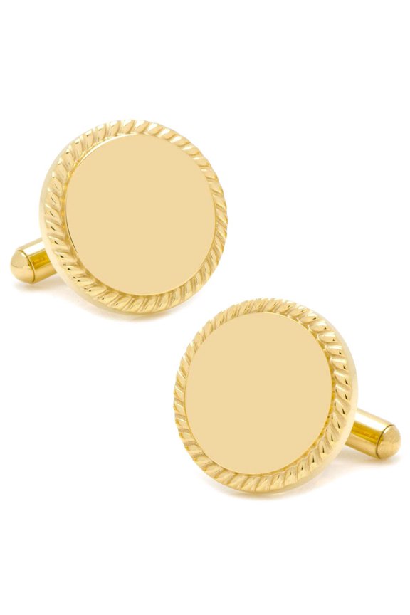 14K Gold Plated Rope Border Round Engravable Cufflinks