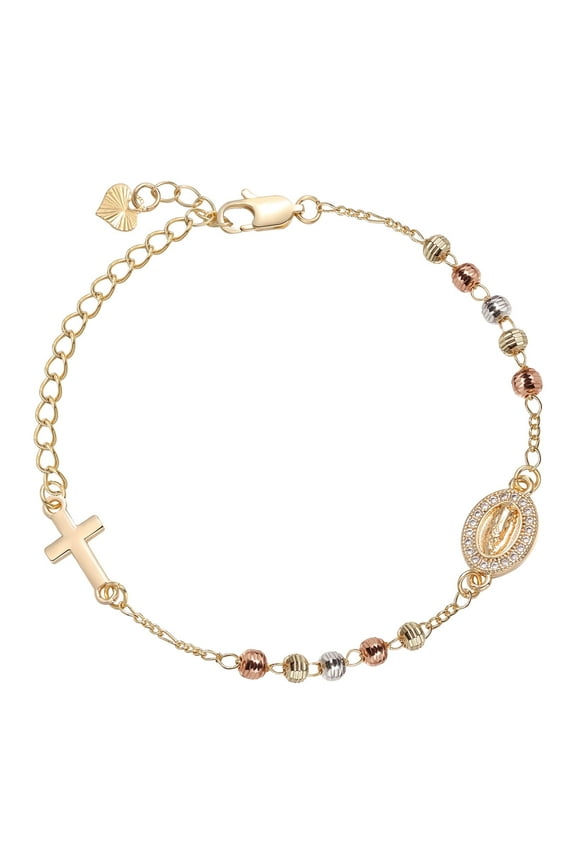 14K Gold Plated Rosary Bracelet for Women-Virgin Mary Decade Rosary Beads Cross Charm, Dainty Virgen de Guadalupe Bracelets Religious Catholic Gifts for Confirmation Baptism Godmother