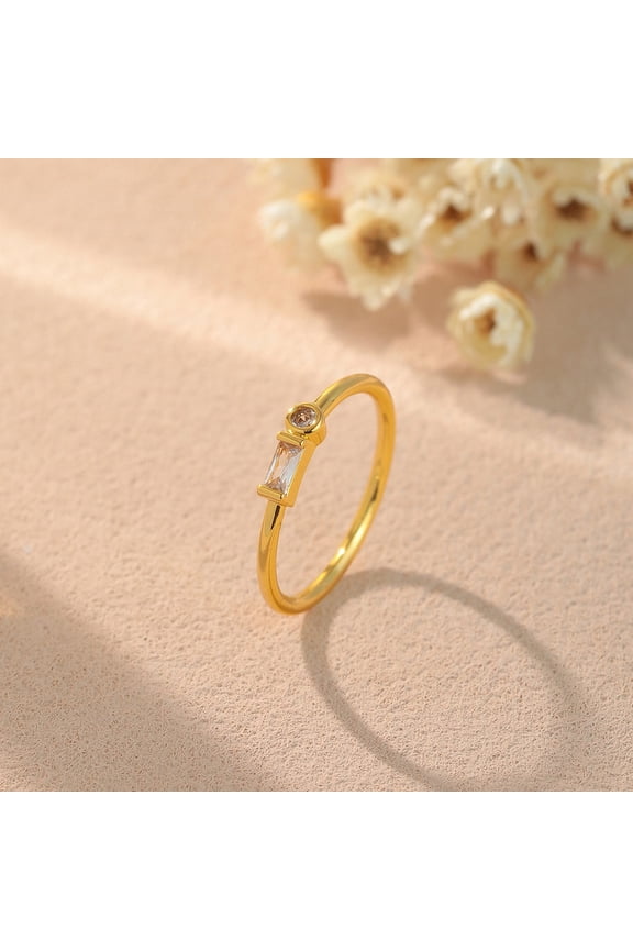 14K Gold - Plated Round & Baguette Zircon Ring Collection(A)