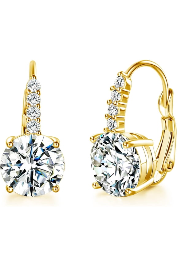 14K Gold Plated Round Cut Cubic Zirconia Drop Dangle Earrings Prong Setting Bridal Earrings for Women