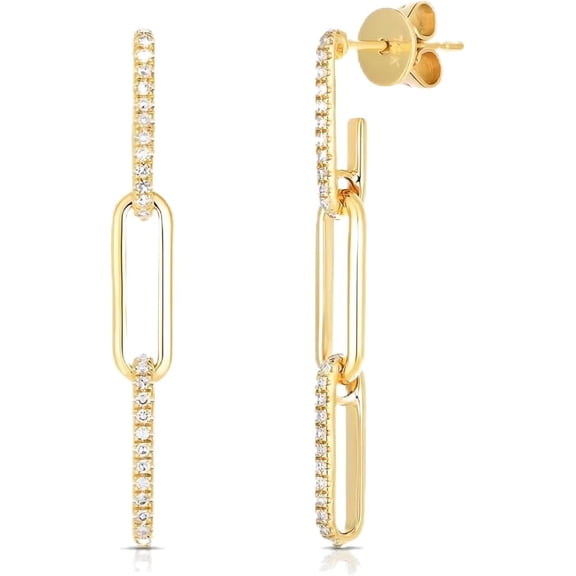14K Gold Plated Post Drop Dangle Earrings for Women,Cubic Zirconia Paperclip Link Chain Earrings for Women.