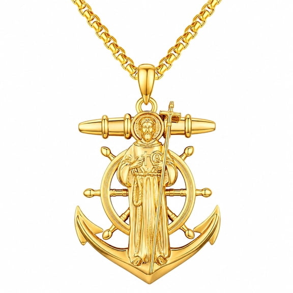 Kootwo St. Christopher Pendant Necklace for Men Women, 14K Gold Plated ...