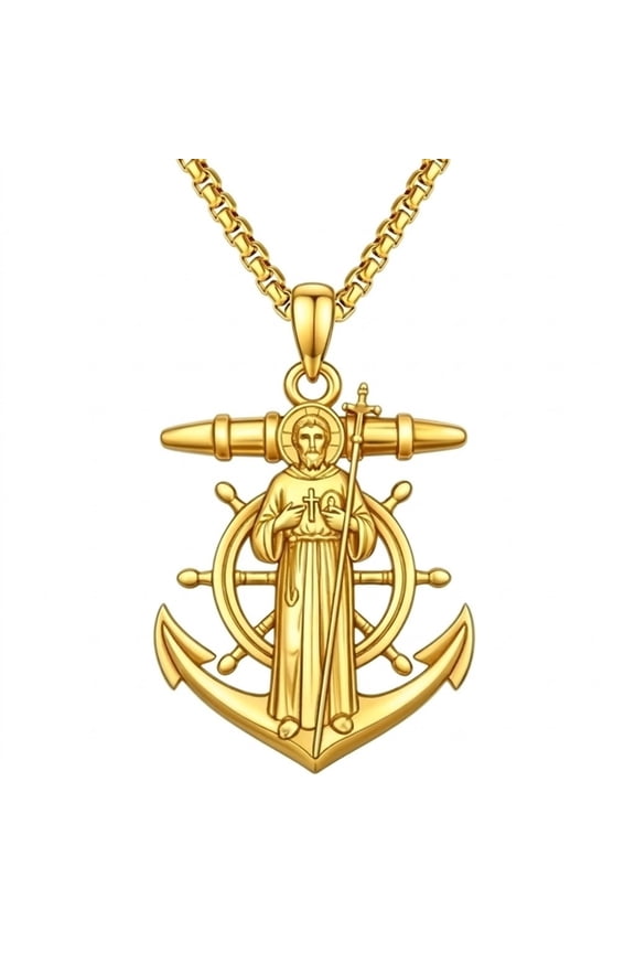 Patron Saint Necklace for Men, 14K Gold Plated St. Jude Medal, Protection Amulet Jewelry Gift