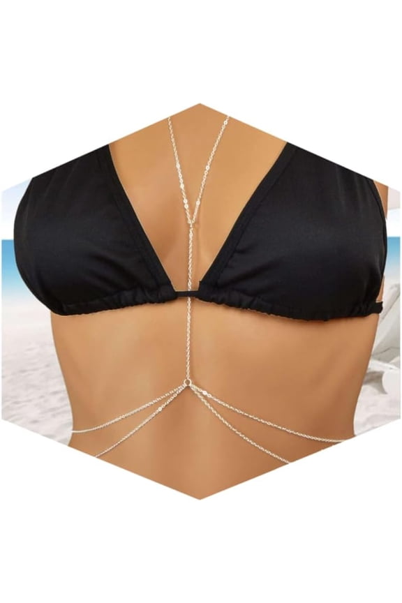 14K Gold Plated Sexy Body Chains for Women, Layered Rhinestone Crossover Bikini Bra Body Jewelry, Summer Beach Crystal Tarien Waist Chain