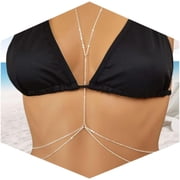 14K Gold Plated Sexy Body Chains for Women, Layered Rhinestone Crossover Bikini Bra Body Jewelry, Summer Beach Crystal BOOTOOL Waist Chain