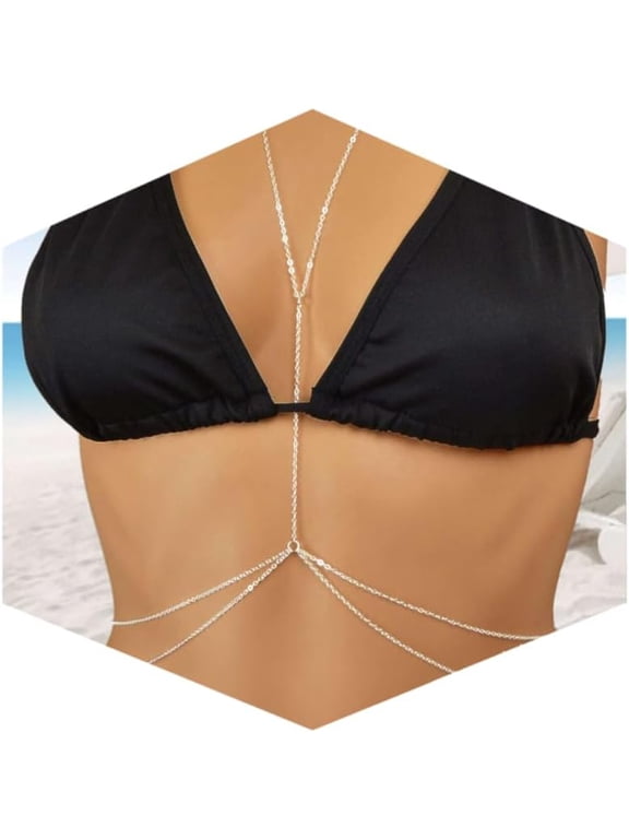 14K Gold Plated Sexy Body Chains for Women, Layered Rhinestone Crossover Bikini Bra Body Jewelry, Summer Beach Crystal BOOTOOL Waist Chain