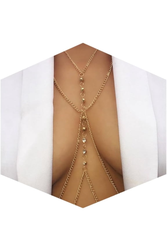 14K Gold Plated Sexy Body Chains for Women, Layered Rhinestone Crossover Bikini Bra Body Jewelry, Summer Beach Crystal Tarien Waist Chain