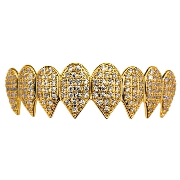 14K Gold Plated Shark Grillz Eight Top Iced Flooded Out CZ Teeth Bling Grill