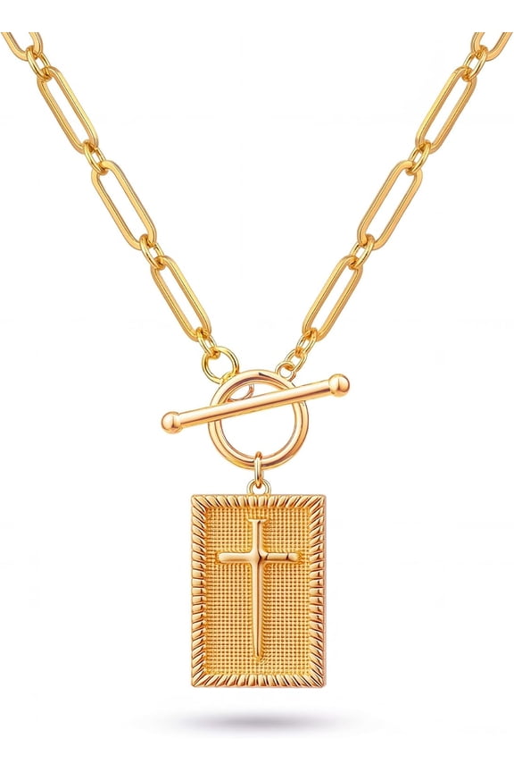 14K Gold Plated and Silver Plated Cross Necklace for Women, Non-Tarnish Faith Jewelry with Toggle Clasp, Fashion Necklace Gifts for Women, Christian Faith, Communion, Birthday & Christmas