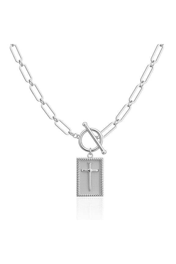 14K Gold Plated/Silver Plated Cross Necklace for Women Trendy Chunky Cross Pendant Necklace Toggle Clasp Paperclip Box Chain Charm Necklaces for Women Jewelry Gift Christian Religious Baptism