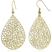 14K Gold Plated Silver Rose Gold Teardrop Filigree Dangle Earrings Lightweight Leaf Drop Earrings for Christmas Gift