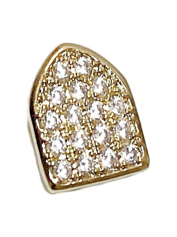 14K Gold Plated Single Iced Cap Premium Grillz CZ Flooded Out Micro Pave Top Canine Tooth Slug