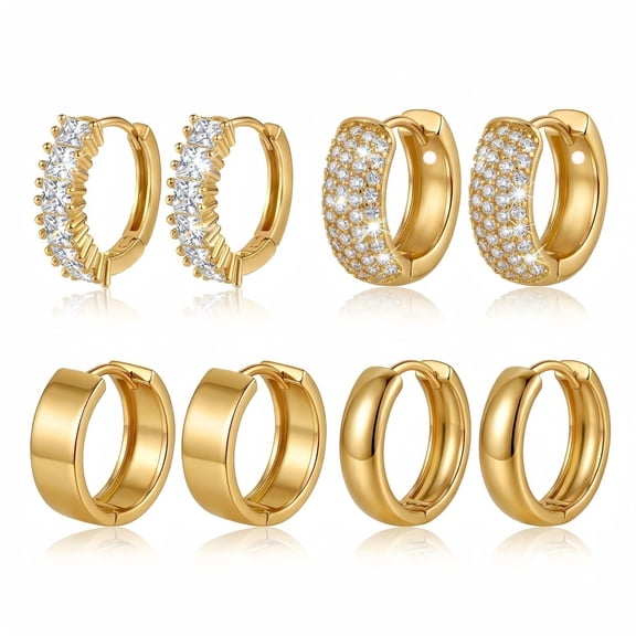 14K Gold Plated Small Hoop Earrings 4 Pairs Set, Hypoallergenic Lightweight 925 Sterling Silver Stud Hook Post Hoops Earrings for Women