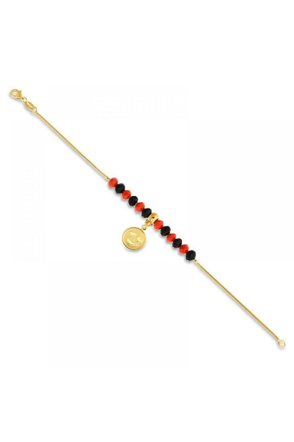 14K Gold Plated Snake Chain Bracelet With Beads And A Dangling Smily Face