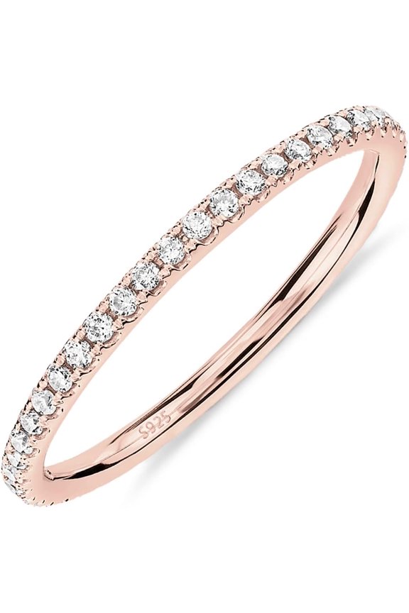 14K Gold Plated Solid 925 Sterling Silver CZ Simulated Diamond Stackable Ring Eternity Bands for Women