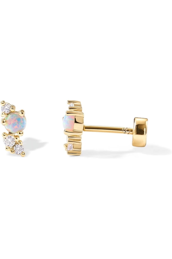 14K Gold Plated Solid 925 Sterling Silver Post Cubic Zirconia Flat Back Earrings for Women | Cartilage Earring | Helix Piercing Jewelry | Small Stud Earrings | Trinity, Pearl, Marquise, Opal