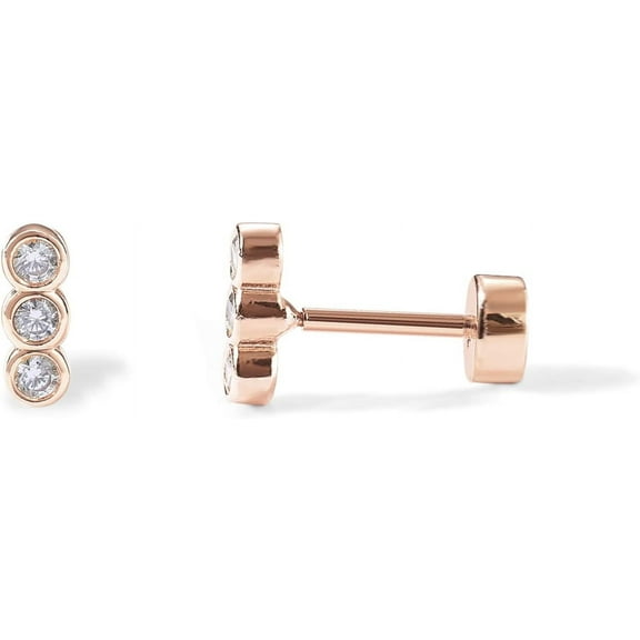 14K Gold Plated Solid 925 Sterling Silver Post Flat Back Stud Earrings for Women | Cartilage Helix Piercing | Cubic Zirconia Earrings
