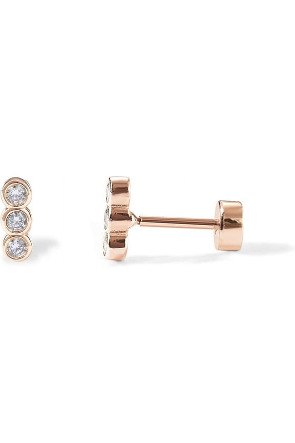 14K Gold Plated Solid 925 Sterling Silver Post Flat Back Stud Earrings for Women | Cartilage Helix Piercing | Cubic Zirconia Earrings
