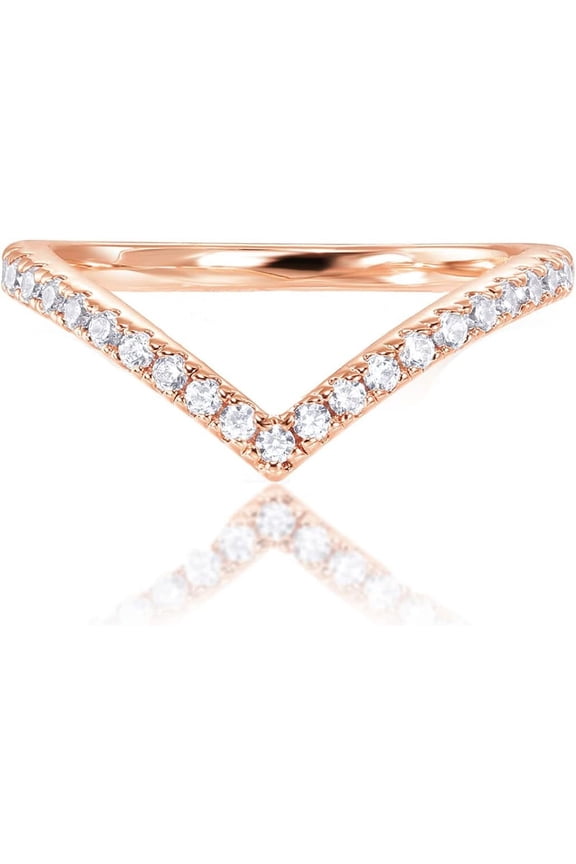 14K Gold Plated Sparkling Wishbone 'V' Ring for Women with Cubic Zirconia
